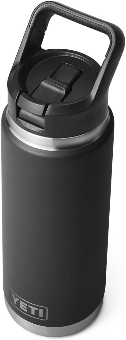 YETI Rambler 750 ml Flasche, vakuumisoliert, Edelstahl mit Strohhalmkappe, Schwarz, Schwarz