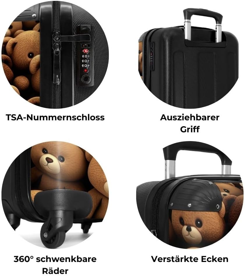 NoBoringSuitcases.com® Koffer Handgepäck Trolley Rollkoffer Kleine Reisekoffer mit 4 Rollen - Teddyb