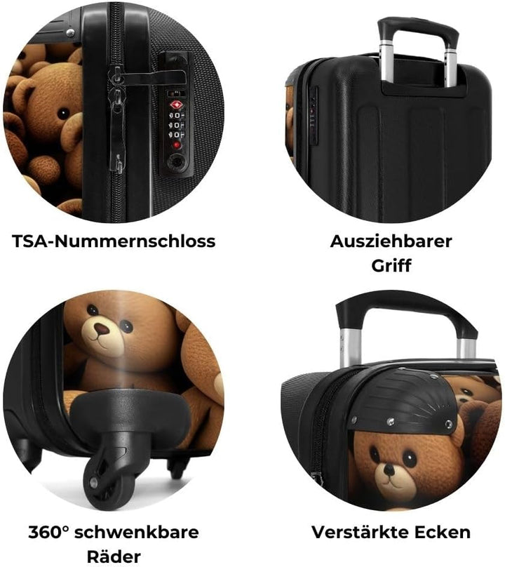NoBoringSuitcases.com® Koffer Handgepäck Trolley Rollkoffer Kleine Reisekoffer mit 4 Rollen - Teddyb