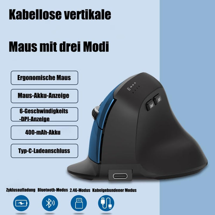 Funkmaus Ergonomisch 3 Modi [Bluetooth 5.2, 2.4 G, Kabelgebundene] Wireless Vertikale, Wiederaufladb