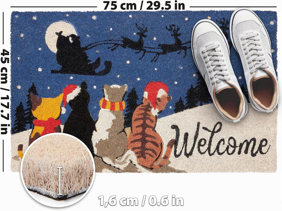 BRUBAKER Weihnachtsfussmatte mit Katzen - Welcome Fussmatte für Aussen und Innen - 45 x 75 cm Schmut