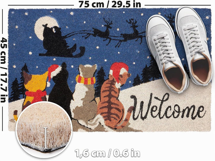 BRUBAKER Weihnachtsfussmatte mit Katzen - Welcome Fussmatte für Aussen und Innen - 45 x 75 cm Schmut