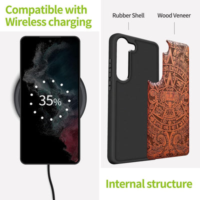 Carveit Handyhülle für Galaxy S23 Case [Holz und TPU Silikon Hybrid hülle] Stossfeste Stossstange ha