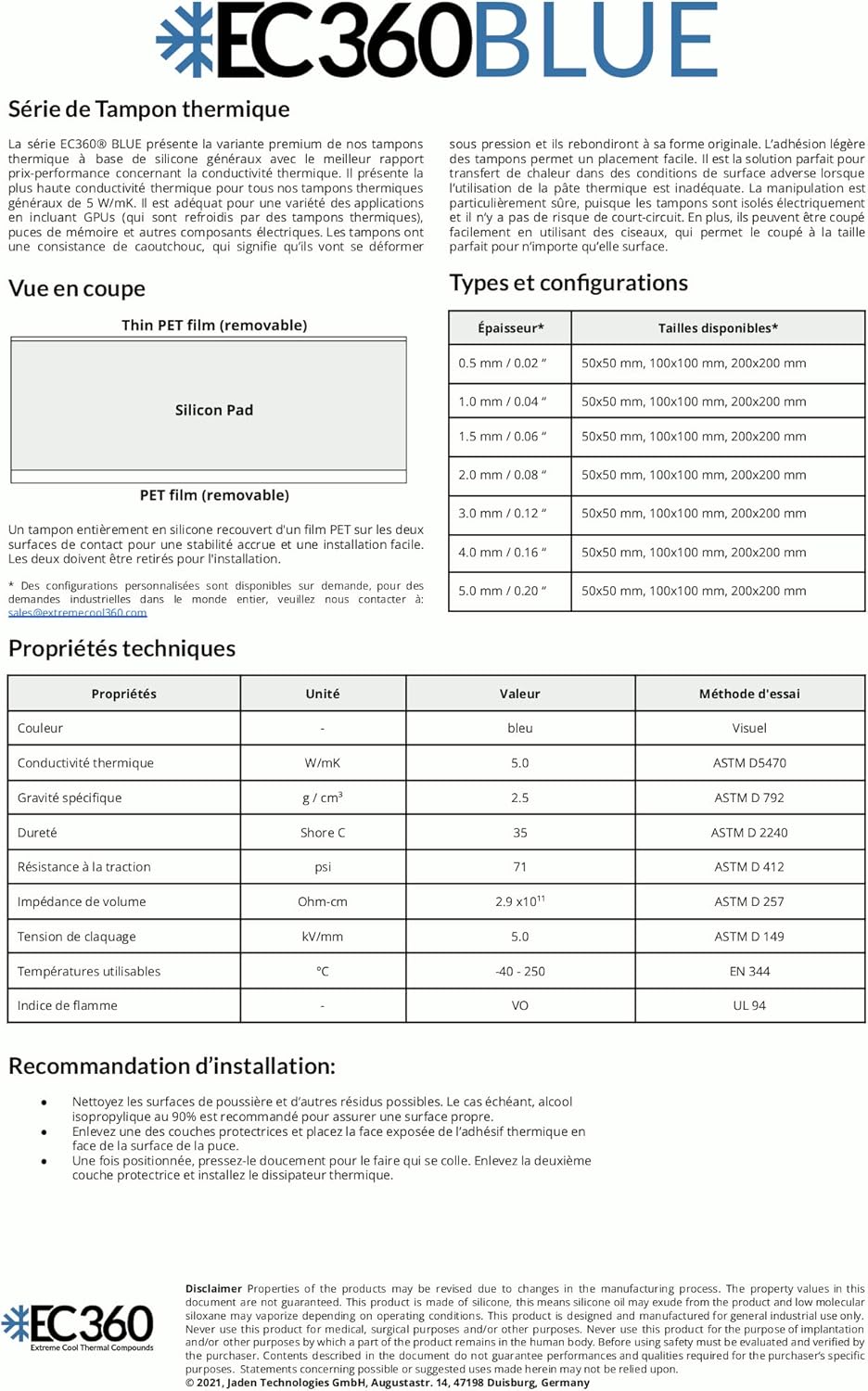 EC360® Blue 5W/mK Wärmeleitpad (200 x 200 x 4,0 mm), 200 x 200 x 4,0 mm