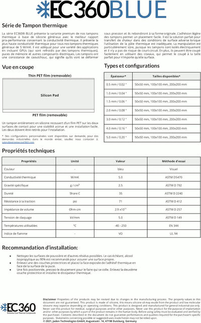 EC360® Blue 5W/mK Wärmeleitpad (200 x 200 x 4,0 mm), 200 x 200 x 4,0 mm