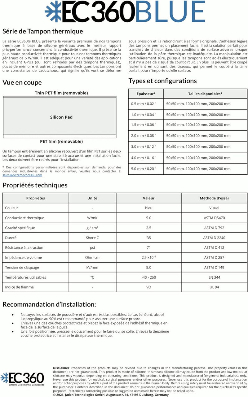 EC360® Blue 5W/mK Wärmeleitpad (200 x 200 x 4,0 mm), 200 x 200 x 4,0 mm