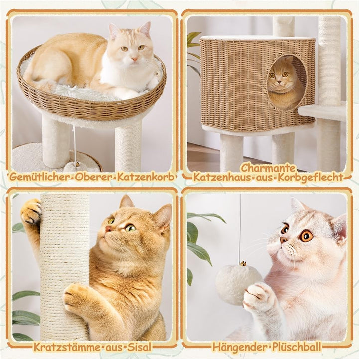 Yaheetech Kratzbaum Rattan Kletterbaum für grosse Katze bis 10 Kg, Stabiler Katzenbaum 91cm mit gros