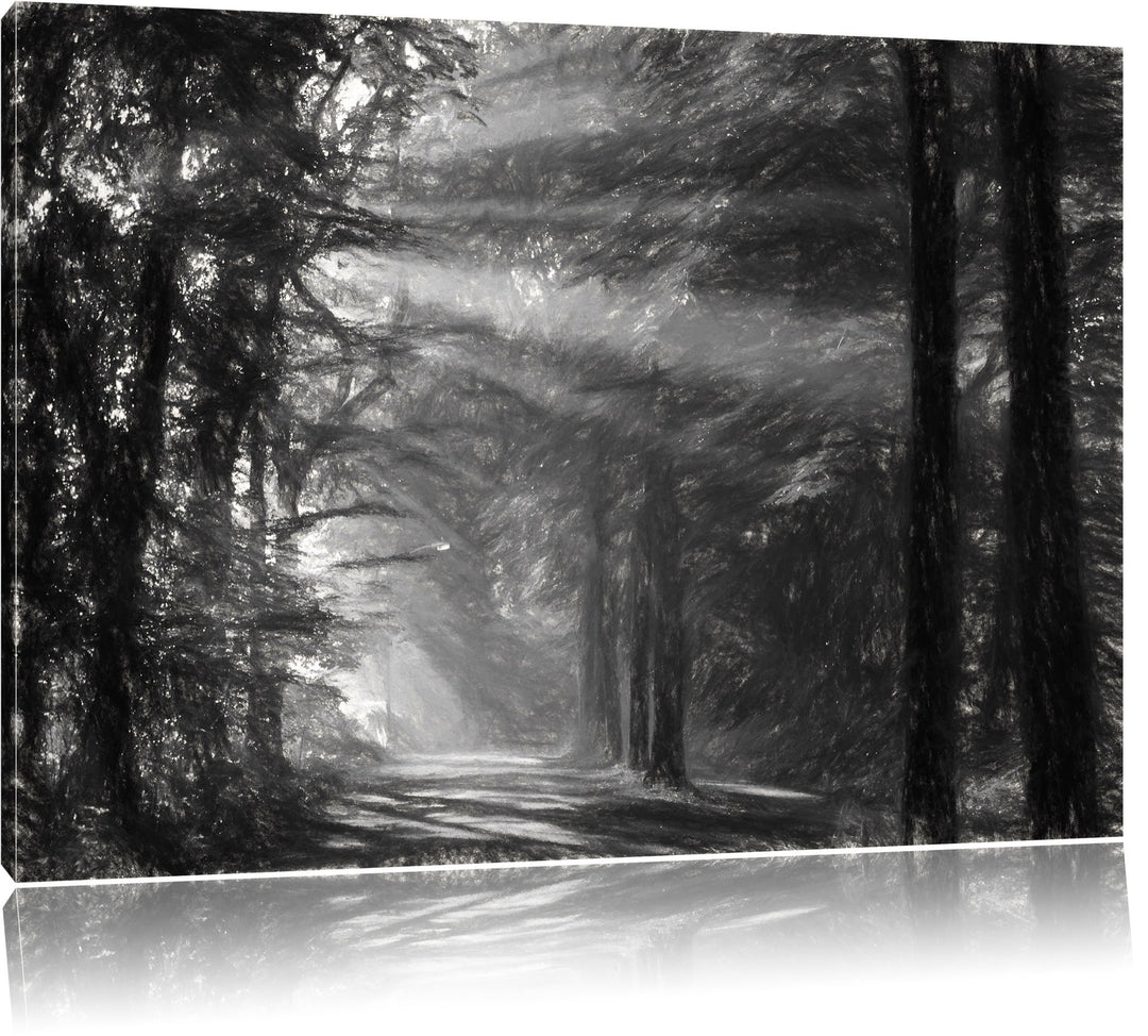 Pixxprint Waldweg im Frühling als Leinwandbild/Grösse: 100x70 cm/Wandbild/Kunstdruck/fertig bespannt