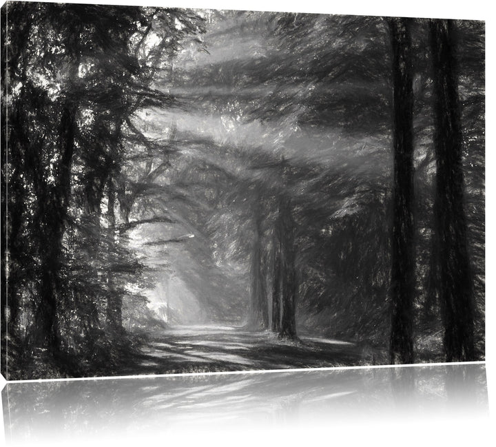 Pixxprint Waldweg im Frühling als Leinwandbild/Grösse: 100x70 cm/Wandbild/Kunstdruck/fertig bespannt
