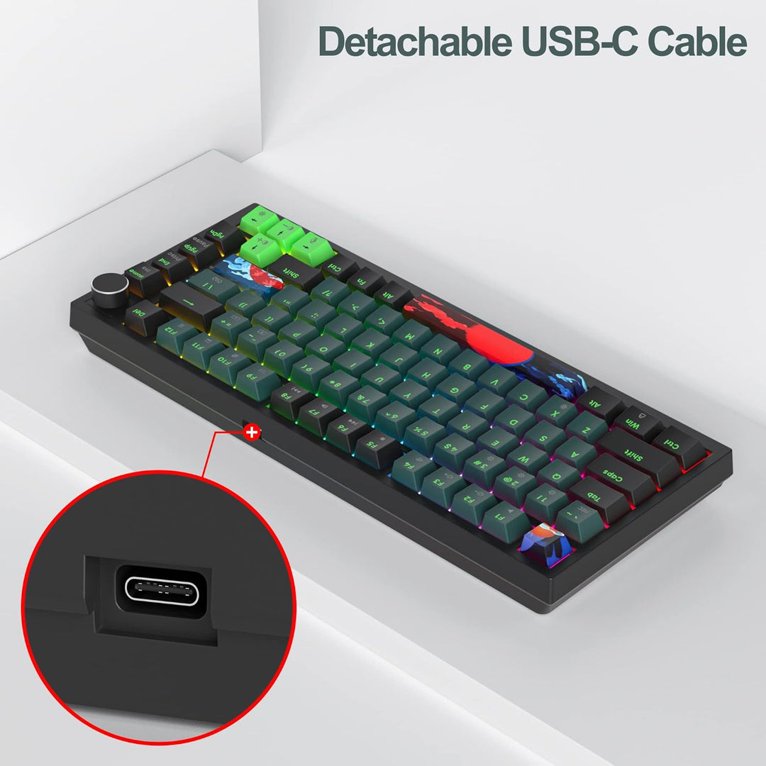Fogruaden Kabelgebundene 75% mechanische Tastatur Hot Swap, roter Schalter, RGB-Hintergrundbeleuchtu
