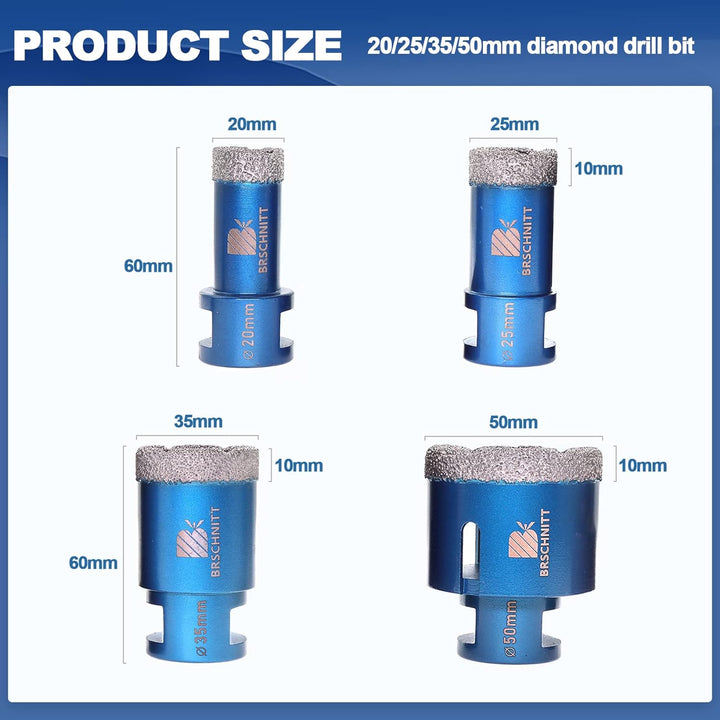 Diamantbohrer Fliesenbohrer Set - 20 25 35 50mm Diamantbohrer für Porzellan Fliese Granit Marmor Tro