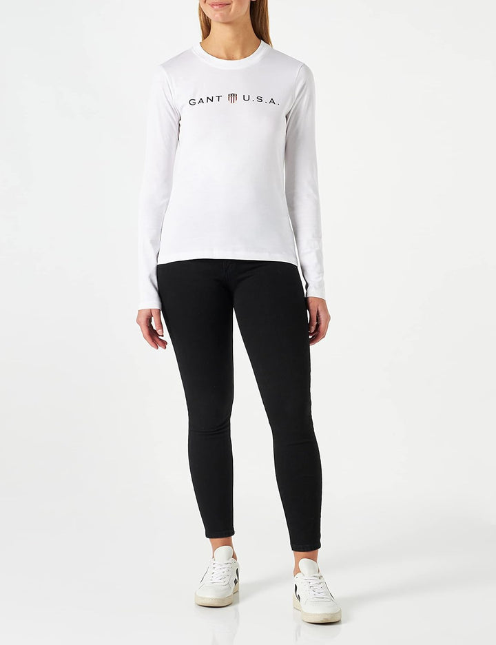 GANT Damen Banner Logo Langarmshirt S Weiss, S Weiss