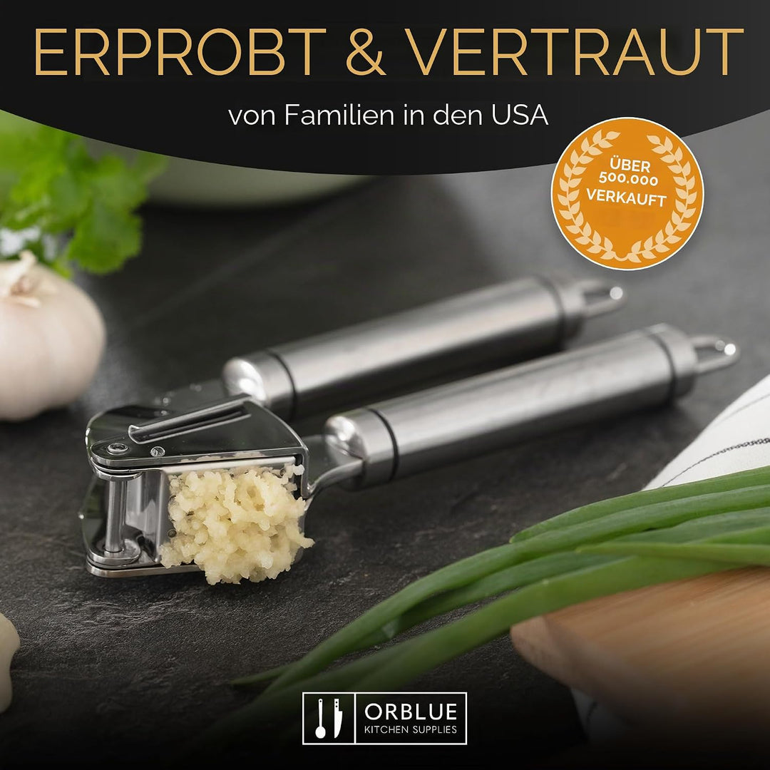 ORBLUE Knoblauchpresse Edelstahl – Premium Knoblauchpresse & Knoblauchreibe aus Edelstahl – Garlic P