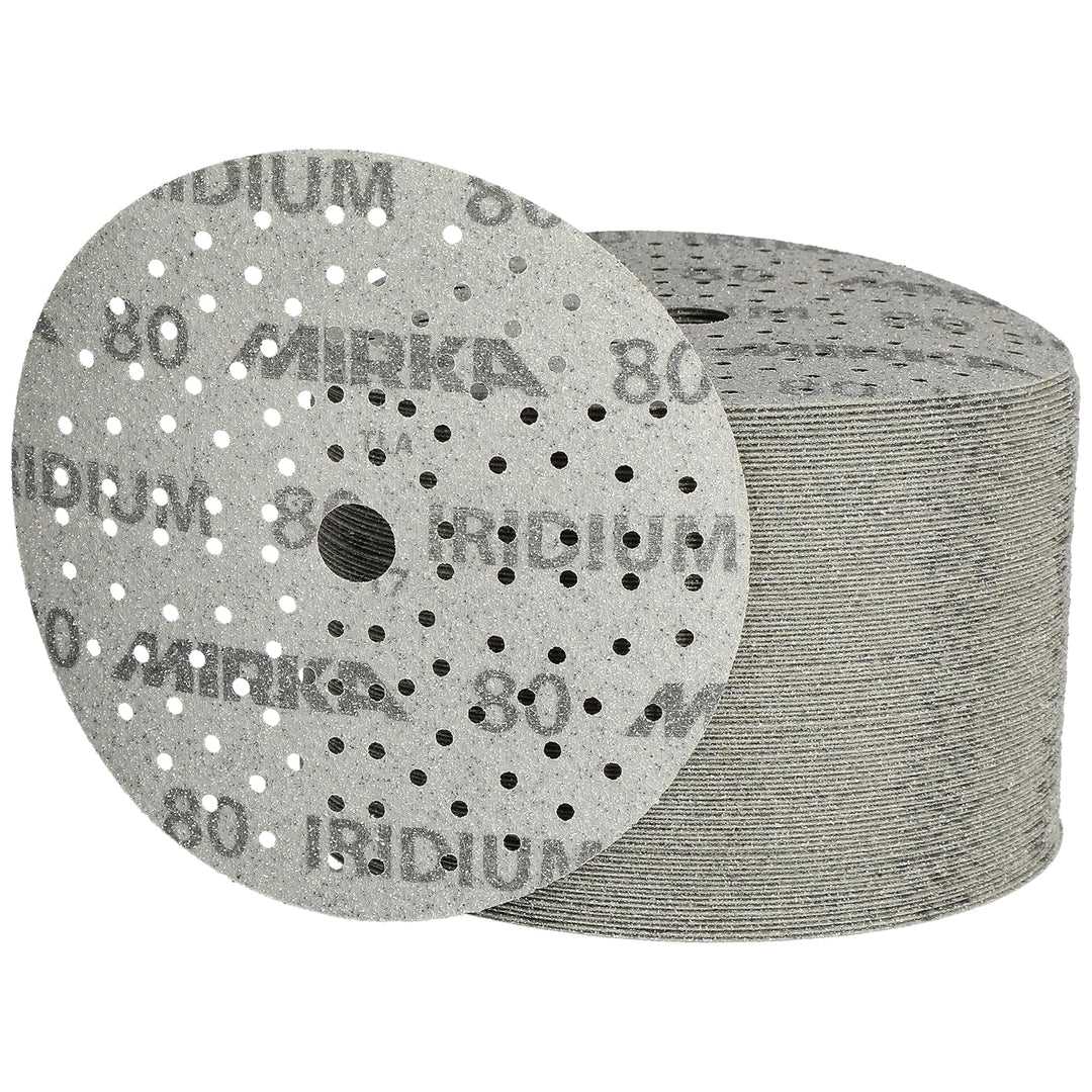 100x MIRKA Haftschleifscheibe IRIDIUM Grip 121L 150mm K.80 f.HO/Metall/Lack/Ku. Korn P80, Korn P80