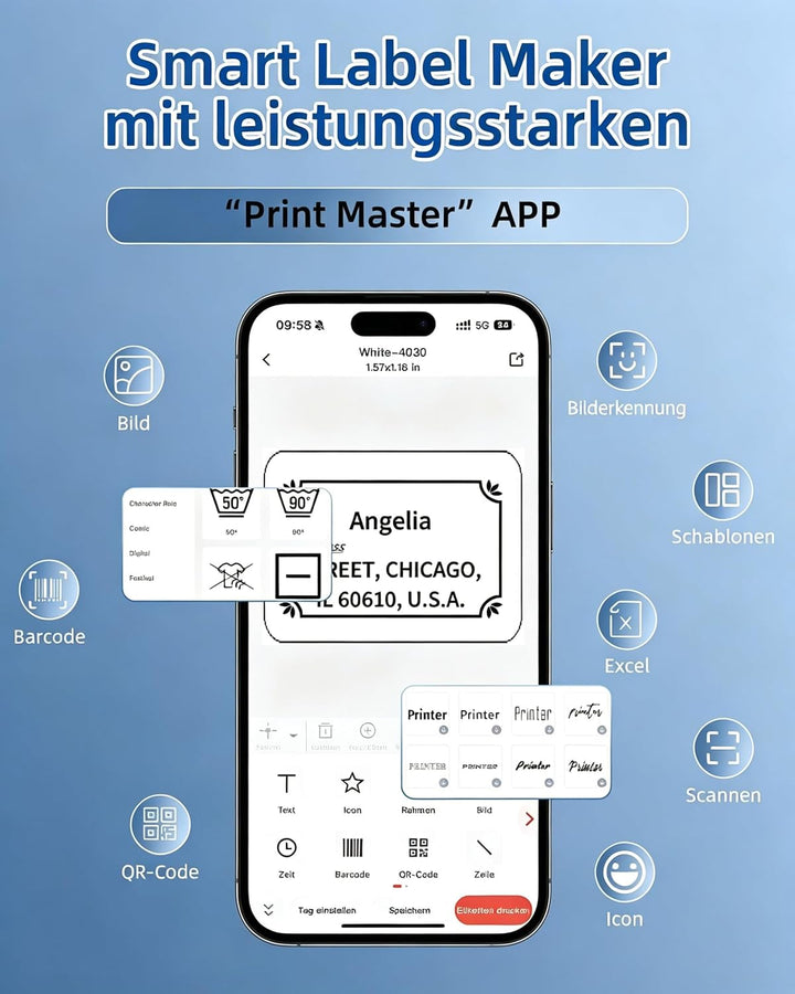 Phomemo M220 Etikettenmacher, Bluetooth-Etikettendrucker für Barcode, Adresse, Haus, Mailing, Kleinu