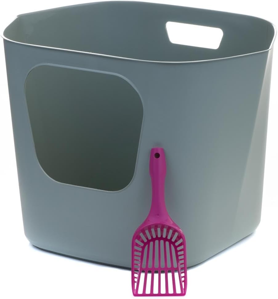 Katzentoilette Katzenklo gross hoher Rand graugrün und Schaufel, graugrün