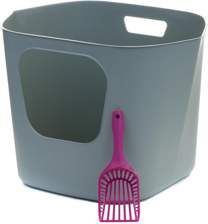 Katzentoilette Katzenklo gross hoher Rand graugrün und Schaufel, graugrün