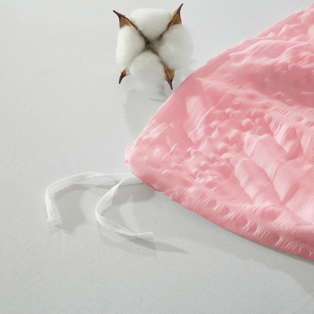 Seersucker Bettwäsche 135x200 Rosa Kariert Bettbezug Set Weich Atmungsaktiv Mikrofaser Bettwäsche Mo