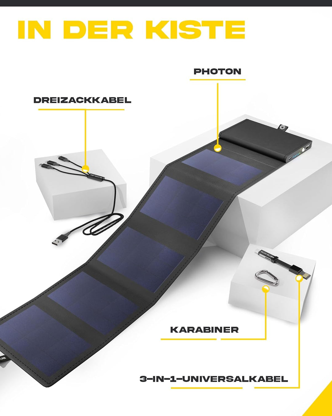 Sunslice I Photon Solar Power Bank mit SunPower Technologie, Handy Ladegerät im Taschenformat, Schwa
