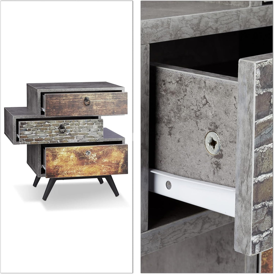 Relaxdays Vintage Kommode m. 3 Schubladen, Betonoptik Beistellschrank, Shabby Schublade m. Griff, HB