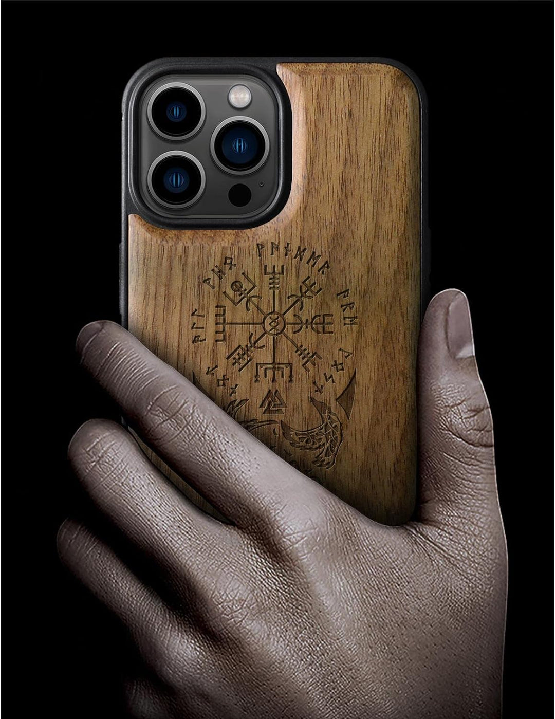 Carveit Magnetisch Hülle für iPhone 13 Pro Case [Elegante Walnuss] [Weich TPU Stossstange] Stossfest