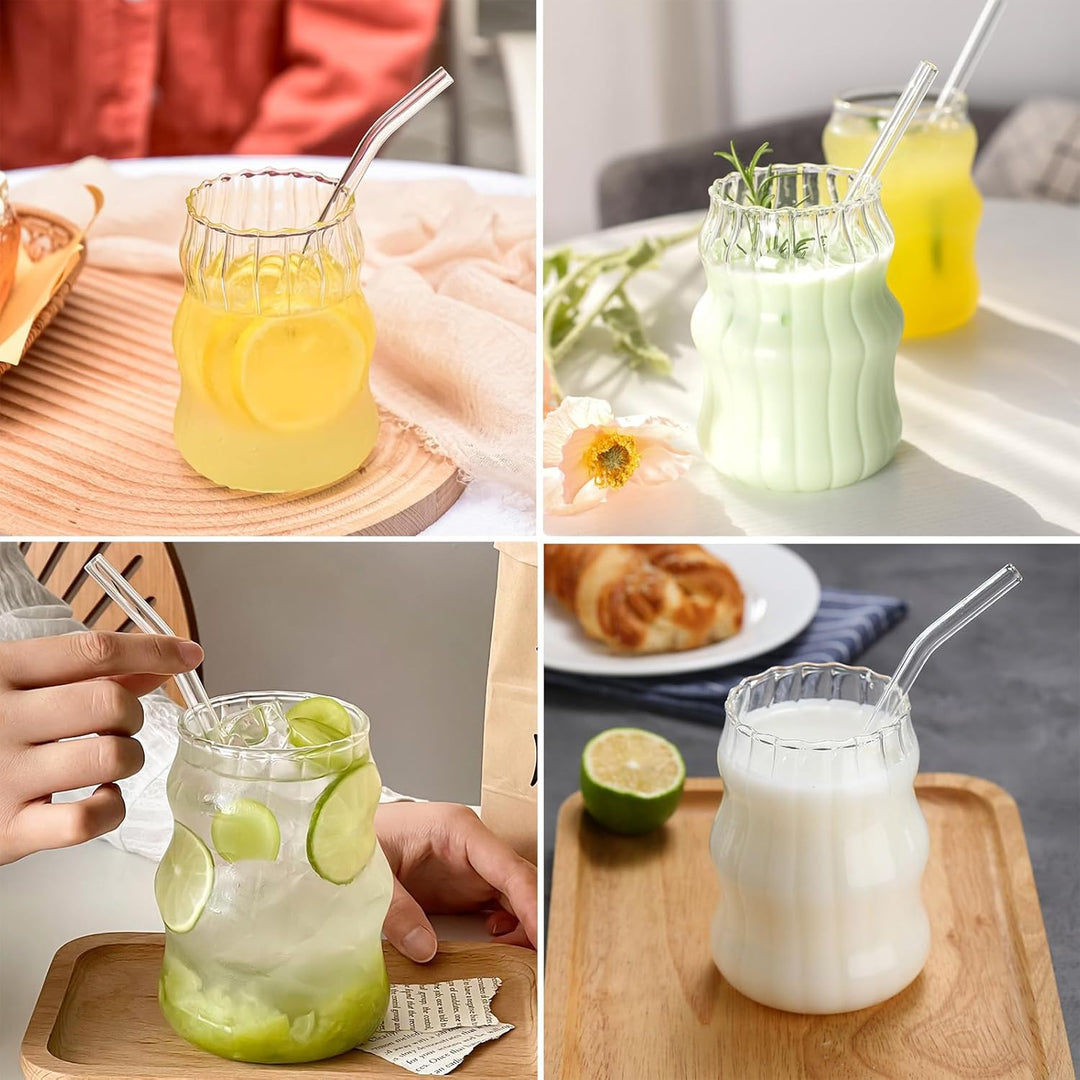 VITEVER 2 Stück 530ml Latte Macchiato Gläser mit Deckel und Strohhalm, Eiskaffee Gläser, Longdrinkgl