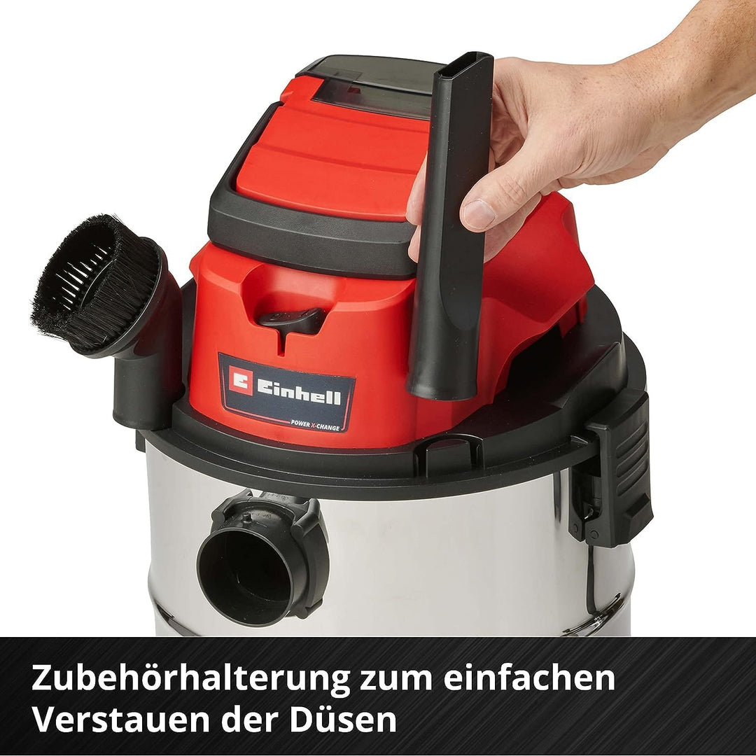 Einhell Akku-Nass-Trockensauger TC-VC 18/20 Li S-Solo Power X-Change (Li-Ion, 18V, Edelstahlbehälter