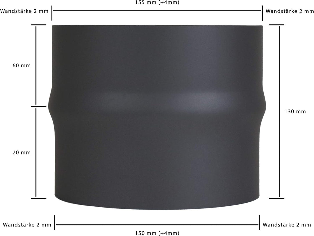 LANZZAS Ofenrohr Erweiterung von 150 mm auf 160 mm, Farbe: schwarz-metallic (im Durchmesser Ø 150 mm