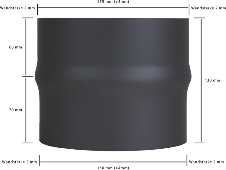 LANZZAS Ofenrohr Erweiterung von 150 mm auf 160 mm, Farbe: schwarz-metallic (im Durchmesser Ø 150 mm