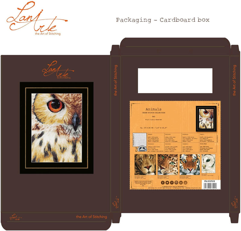 LANARTE PN Zählmusterpackung Eule Zählstoff Kreuzstichpackung, Baumwolle, Mehrfarbig, 19 x 26 x 0.3