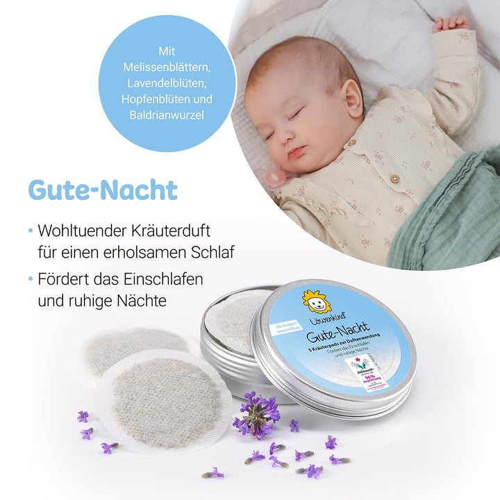 LÖWENKIND Gute-Nacht-Set für Einschlafprobleme bei Babys und Kindern Natürliche Kräuterpads ohne Zus