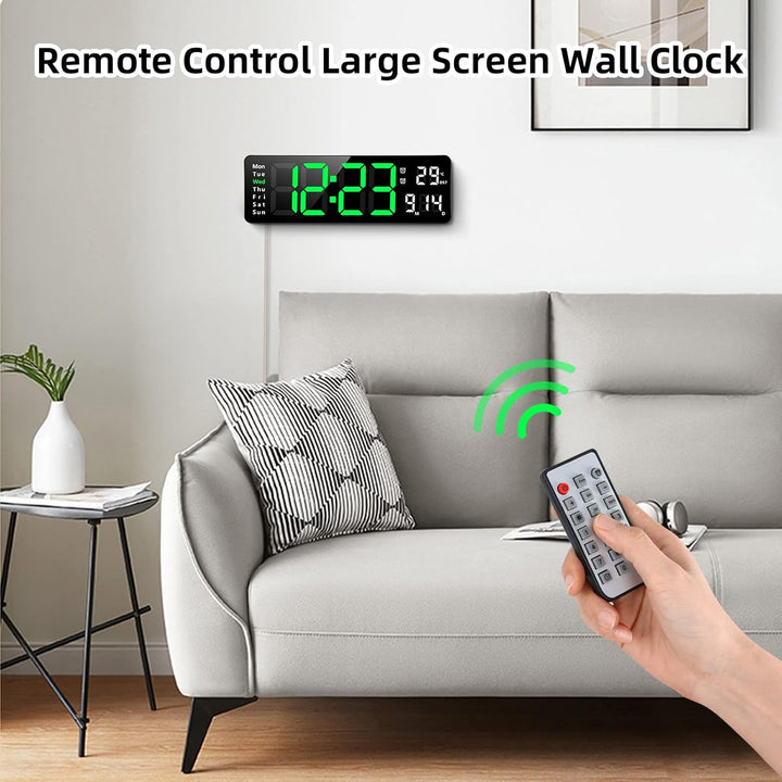 Fuloon Wanduhr Digital, LED Wanduhr mit 13-Zoll-Grossdisplay, Digital Wecker mit Fernbedienung, Timi