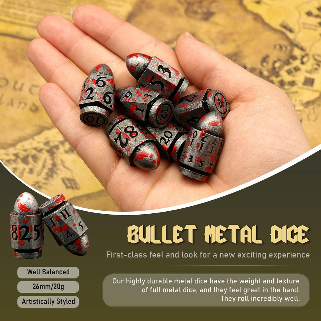 DND Würfelset Dungeons and Dragons Würfel, ZHOORQI Bullet Metall Würfel Set, Polyedrische Würfel Set