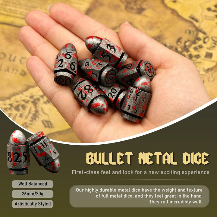 DND Würfelset Dungeons and Dragons Würfel, ZHOORQI Bullet Metall Würfel Set, Polyedrische Würfel Set