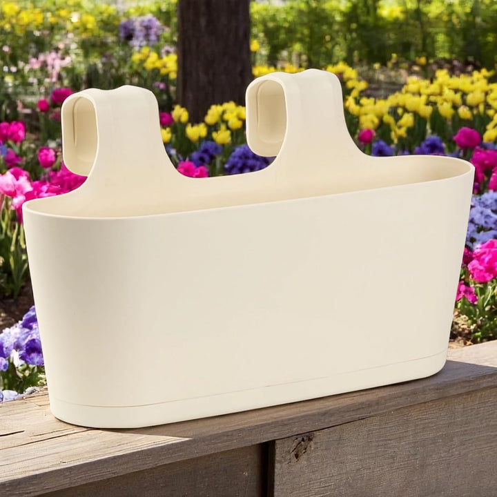 3X Blumenkasten oval Balkon Übertopf Pflanzkasten Blumentopf zum Hängen mit Wasserspeicher Farbe bei