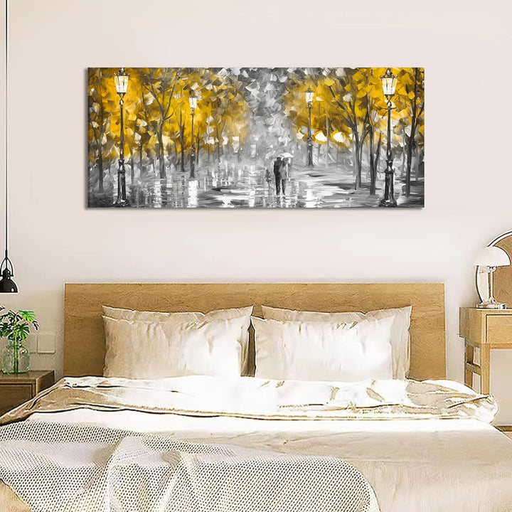 FajerminArt Modernes Grosses Leinwand Bilder Mit Rahmen Abstrakte herbstlicher gelber Baum Leinwandb
