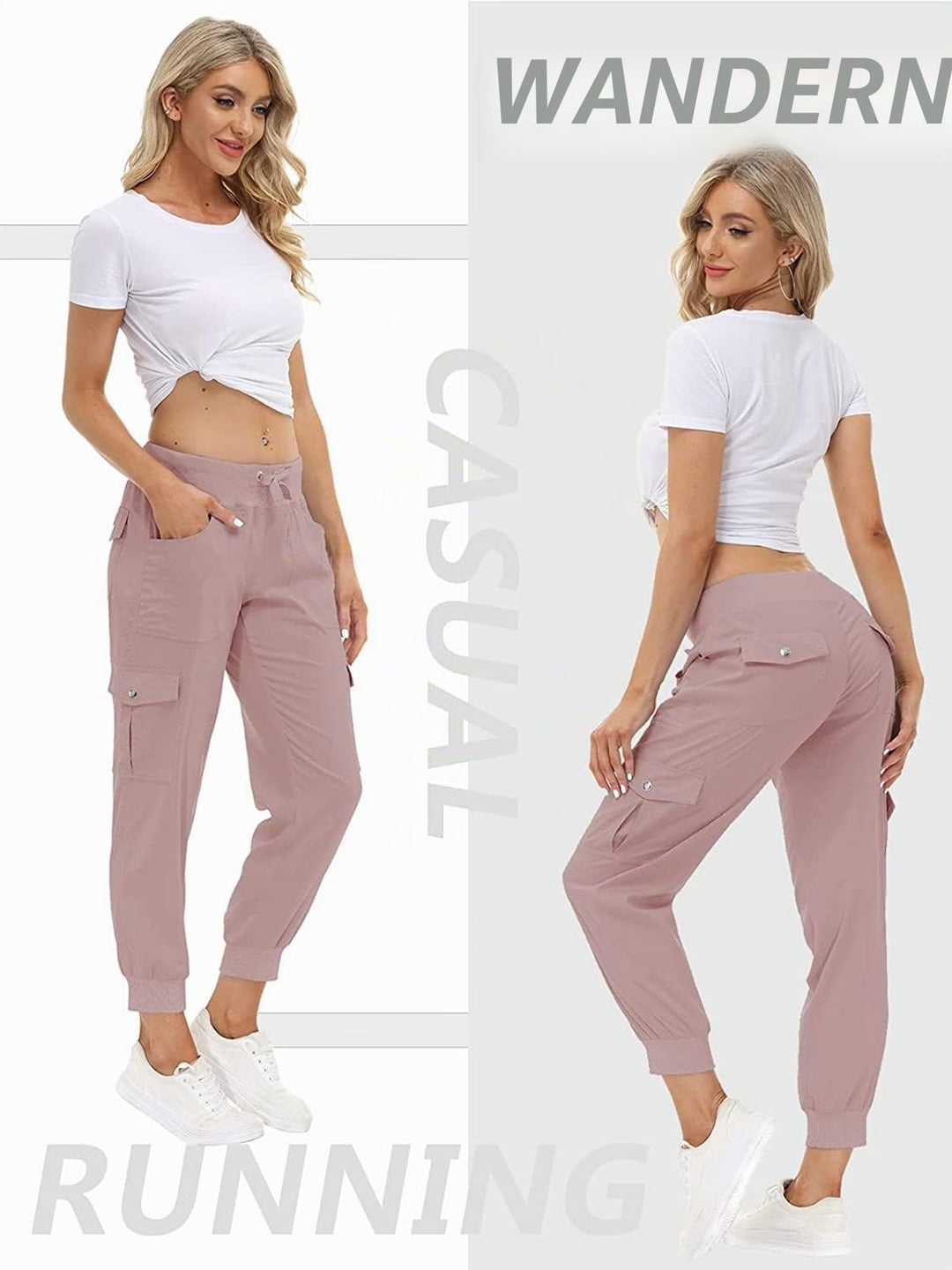 JINSHI Hosen Damen Cargohose Lange Capri Freizeithose Outdoor Jogginghose High Waist mit Kordelzug X