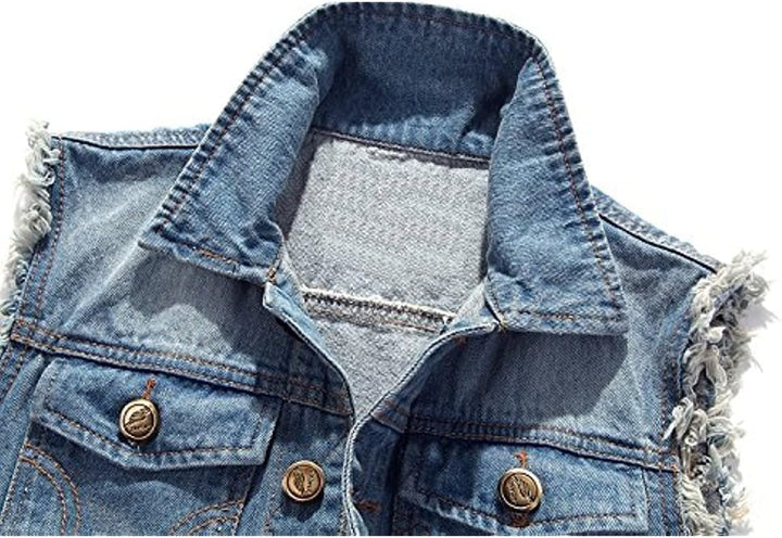 MERCIY Herren Beiläufiger Denim Weste Jacke Klassische ärmel Dünne Jacken L Hellblau, L Hellblau