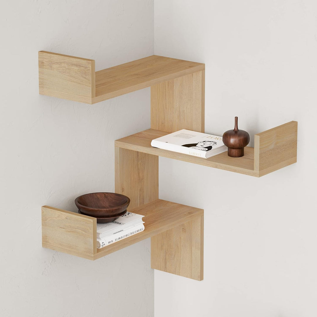 Luksa Wandmontiertes Eckregal mit 3 Etagen | Bücherregal & Dekoregal | 60 x 60 x 90 cm | Verschieden