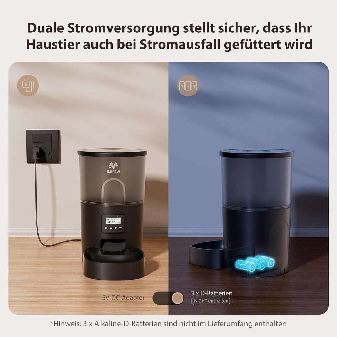 IMIPAW Futterautomat Katze, Katzenfutter Automat mit Programmierbarem Timer, Einfache Bedienung, 1-6