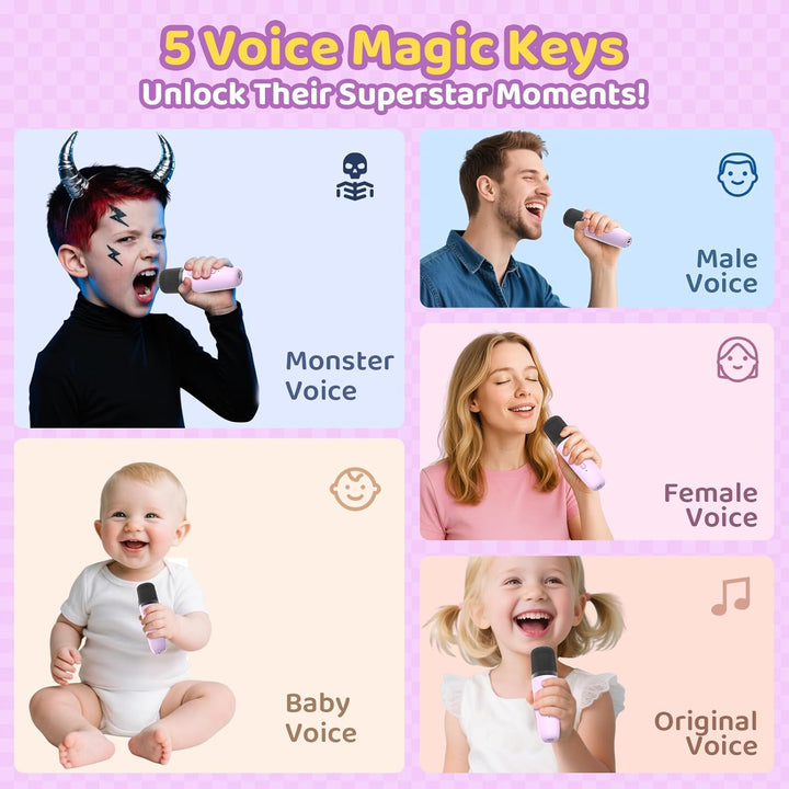 Karaoke Maschine mit 2 Karaoke Mikrofon, Tragbaren Bluetooth Lautsprecher für Erwachsene/Kinder, Ges