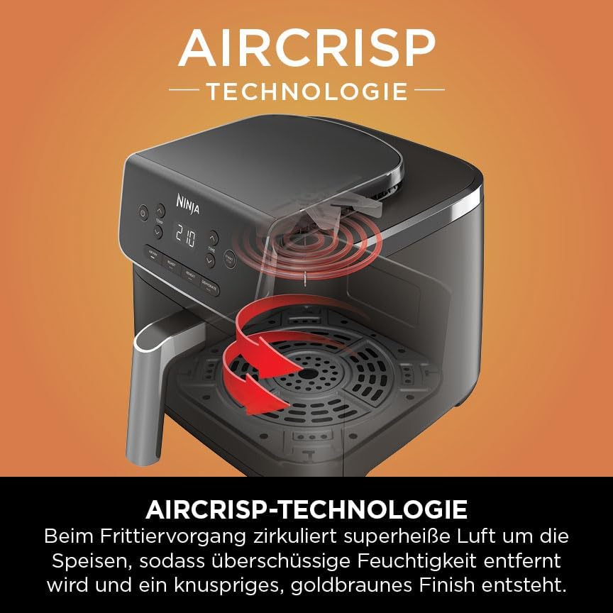 Ninja PRO Air Fryer Heissluftfritteuse, 4,7L Airfryer, Einzelkorb-Heissluftfritteuse, 4-in-1, für 1-