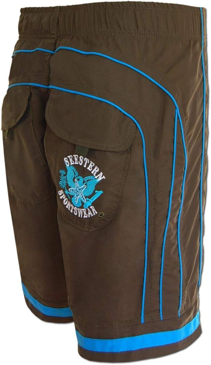 SEESTERN Herren Boardshorts Surfshorts Boardshort Badeshorts mit Gummizug hinten S-3XL mittellang 47