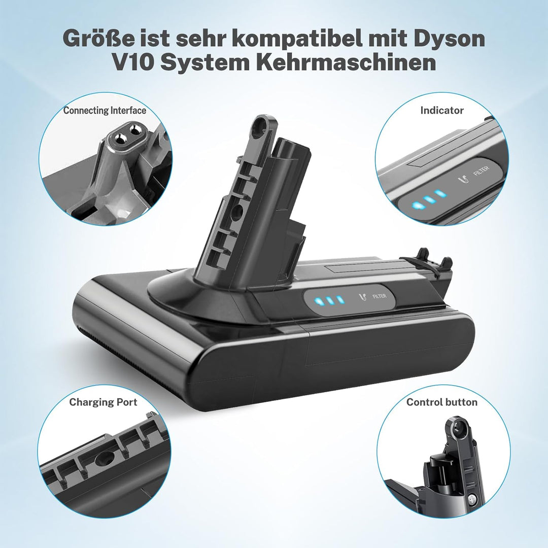 Akku für Dyson V10,7200mAh Ersatzakku für Dyson Cyclone V10 Li-ion V10 Animal V10 Absolute V10 Fluff