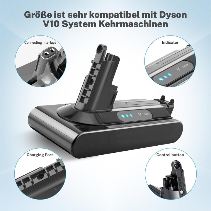 Akku für Dyson V10,7200mAh Ersatzakku für Dyson Cyclone V10 Li-ion V10 Animal V10 Absolute V10 Fluff