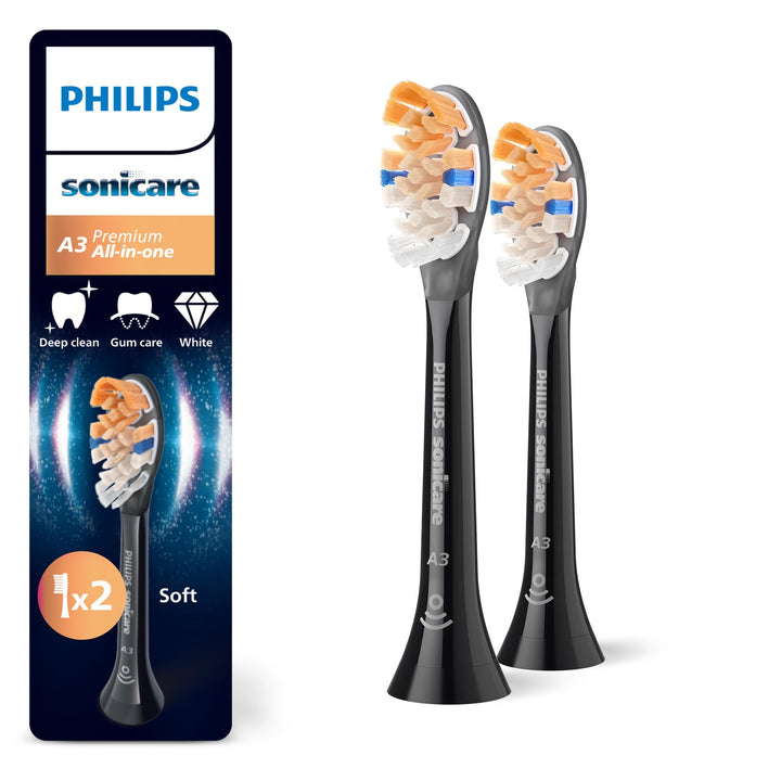 Philips Sonicare A3 Premium All-in-One, Original Ersatzbürstenköpfe, Schwarz, 2er-Pack, HX9092/88 Ne