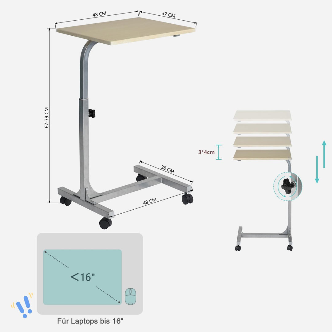 MEUBLE COSY Laptoptisch Höhenverstellbar mit Rollen Laptopständer Beistelltisch Sofatisch Nachttisch