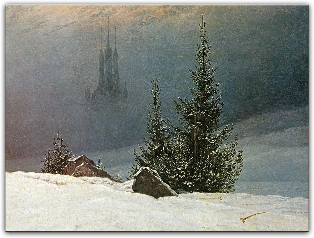 Bilderdepot24 Bild auf Leinwand | Caspar David Friedrich Winterlandschaft mit Kirche in 80x60 cm als