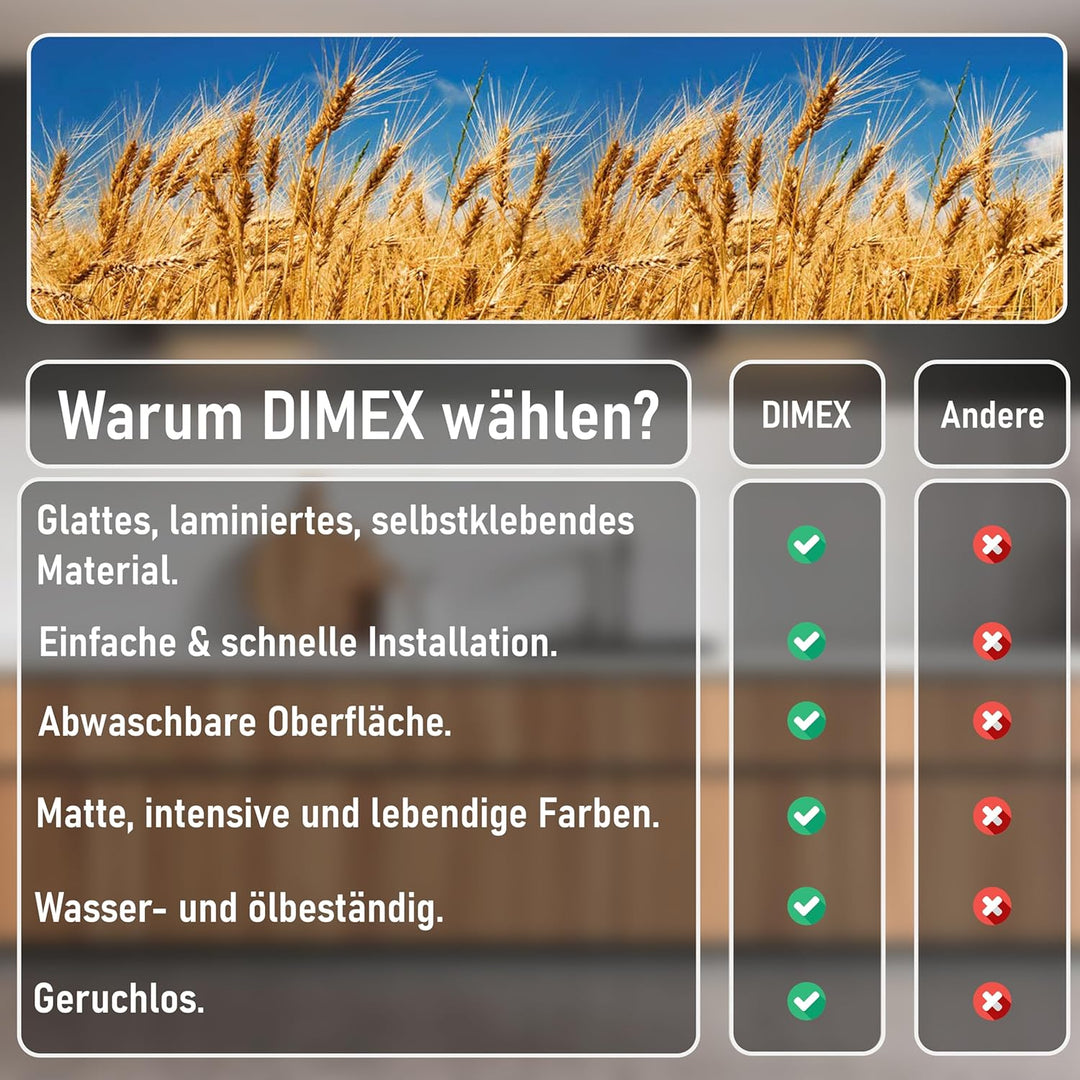 DIMEX Küchenrückwand Folie selbstklebend WEIZENFELD | Klebefolie - Dekofolie - Spritzschutz für Küch
