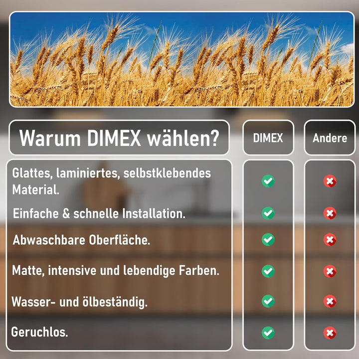 DIMEX Küchenrückwand Folie selbstklebend WEIZENFELD | Klebefolie - Dekofolie - Spritzschutz für Küch